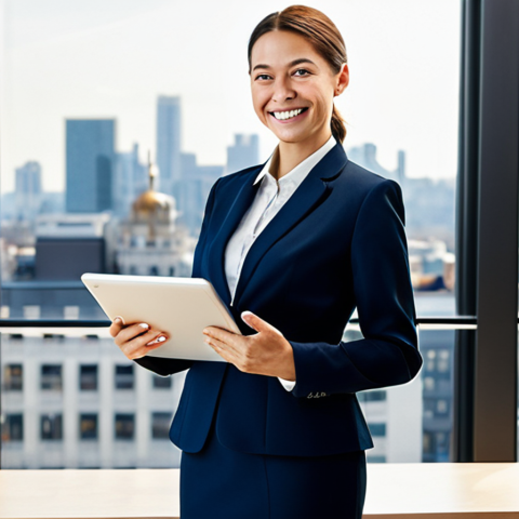 Professional Businesswoman**
"A professional businesswoman in a tailored, modest business suit, standing in a brightly lit, modern office. Behind her is a cityscape view through a large window. She is holding a tablet and smiling confidently. Fully clothed, appropriate attire, safe for work, perfect anatomy, correct proportions, natural pose, professional photography, high quality, well-formed hands, proper finger count, natural body proportions, family-friendly."
**