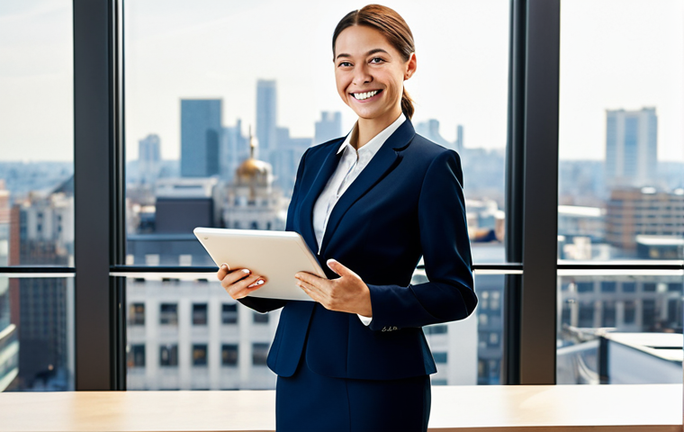 Professional Businesswoman**
"A professional businesswoman in a tailored, modest business suit, standing in a brightly lit, modern office. Behind her is a cityscape view through a large window. She is holding a tablet and smiling confidently. Fully clothed, appropriate attire, safe for work, perfect anatomy, correct proportions, natural pose, professional photography, high quality, well-formed hands, proper finger count, natural body proportions, family-friendly."
**