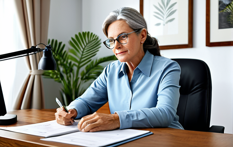주식과 채권 믹스의 최적화 방법 - Conservative Investor**
"A mature woman (55+) with a calm and confident expression, reviewing finan...