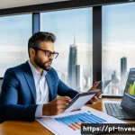 Home 15 최적의 분산 투자 비율 결정하기 - A professional Brazilian investor in a modern home office, analyzing financial charts on multiple co...