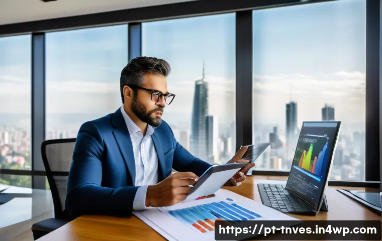 최적의 분산 투자 비율 결정하기 - A professional Brazilian investor in a modern home office, analyzing financial charts on multiple co...